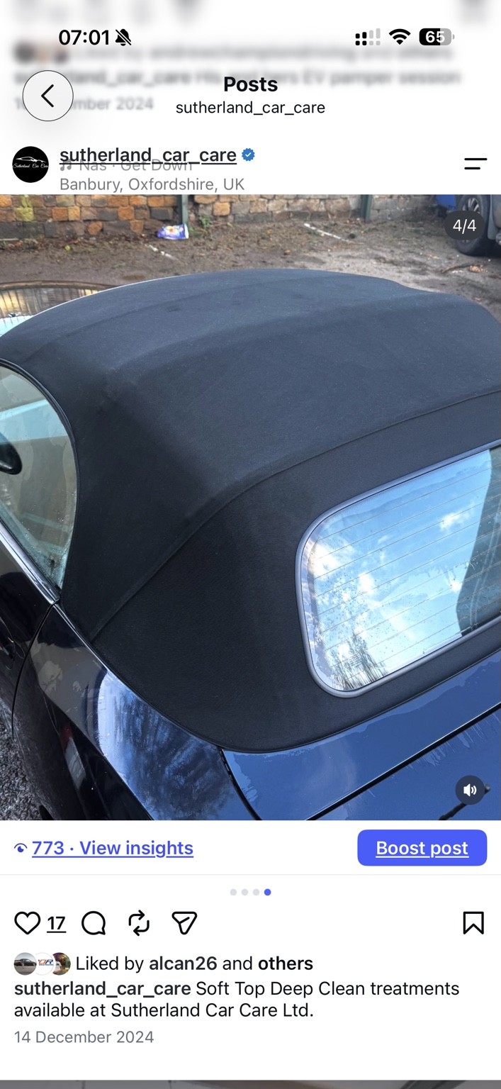 After deep cleaning: the convertible fabric roof is clean with a refreshed dark finish.